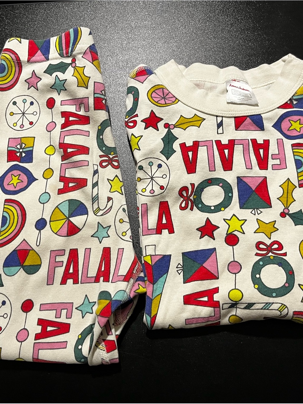Hannah Anderson Size 10 Cotton Holiday Pajama Set - Multicolor 'FALALA' Print